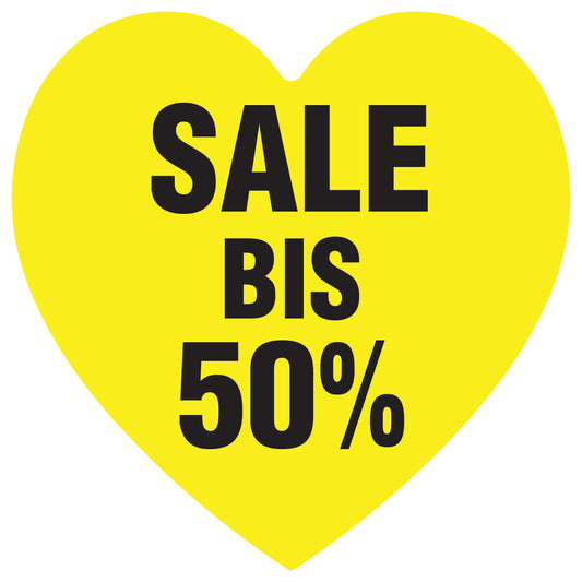 Promotional stickers heart shaped "Sale bis 50%" 10-60 cm LH-SALE-4050-HE-10-3-88