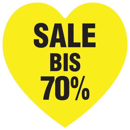 Promotional stickers heart shaped "Sale bis 70%" 10-60 cm LH-SALE-4070-HE-10-3-88