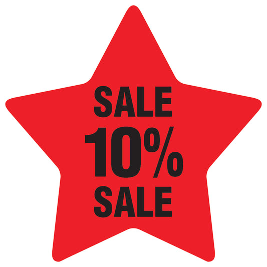 Promotional stickers round star-shaped "Sale 10% sale" 10-60 cm LH-SALE-5010-ST-10-14-88