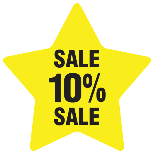 Promotional stickers round star-shaped "Sale 10% sale" 10-60 cm LH-SALE-5010-ST-10-3-88