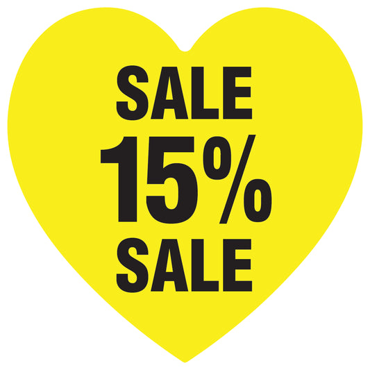 Promotional stickers heart shaped "Sale 15% sale" 10-60 cm LH-SALE-5015-HE-10-3-88