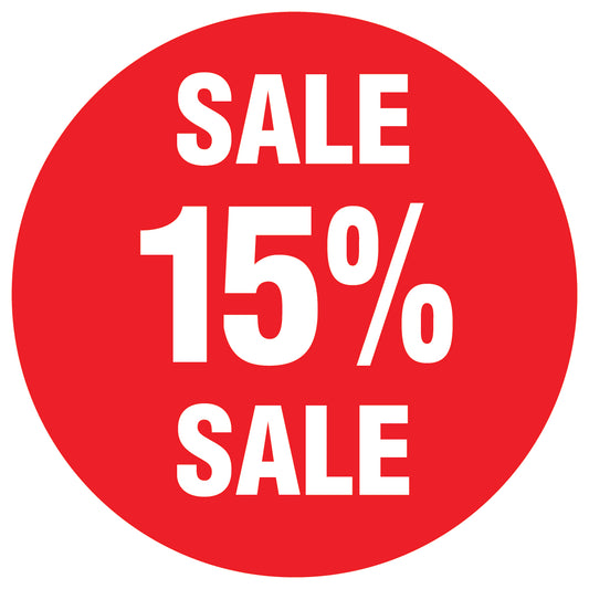 Promotional stickers round 2 "Sale 15% sale" 2-7 cm LH-SALE-5015-RU-10-14-0