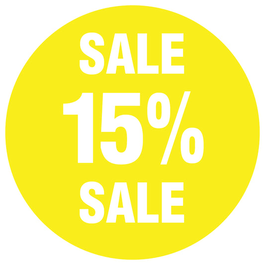 Promotional stickers round 2 "Sale 15% sale" 10-60 cm LH-SALE-5015-RU-10-3-0