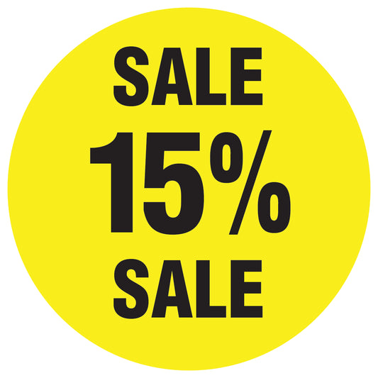 Promotional stickers round 2 "Sale 15% sale" 10-60 cm LH-SALE-5015-RU-10-3-88