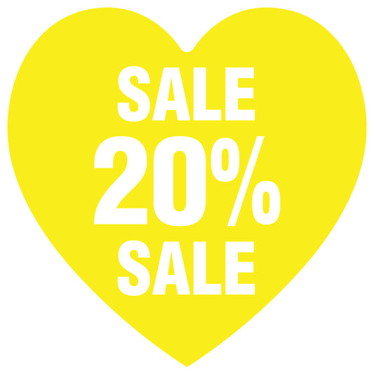 Promotional stickers heart shaped "Sale 20% sale" 2-7 cm LH-SALE-5020-HE-10-3-0