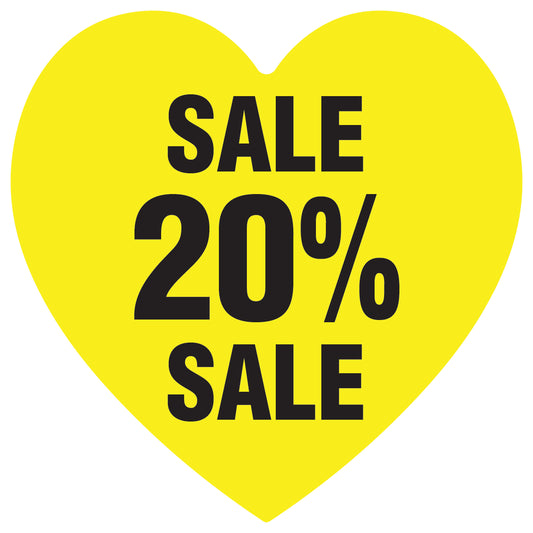 Promotional stickers heart shaped "Sale 20% sale" 2-7 cm LH-SALE-5020-HE-10-3-88