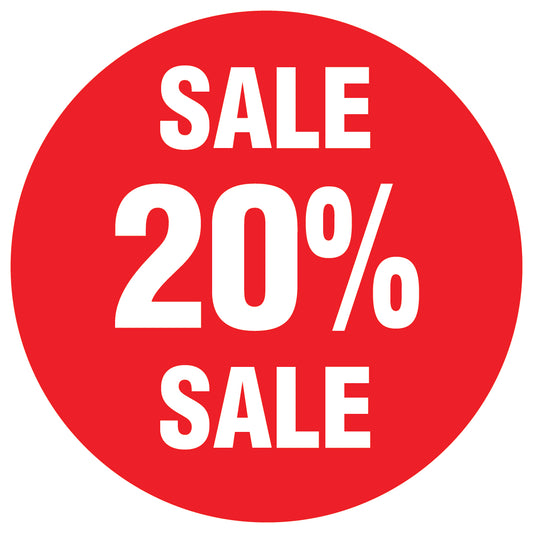 Promotional stickers round 2 "Sale 20% sale" 10-60 cm LH-SALE-5020-RU-10-14-0