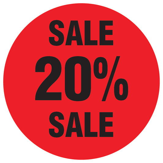 Promotional stickers round 2 "Sale 20% sale" 10-60 cm LH-SALE-5020-RU-10-14-88