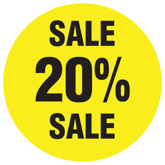 Promotional stickers round 2 "Sale 20% sale" 10-60 cm LH-SALE-5020-RU-10-3-88