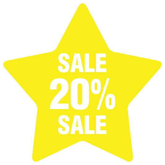 Promotional stickers round star-shaped "Sale 20% sale" 10-60 cm LH-SALE-5020-ST-10-3-0