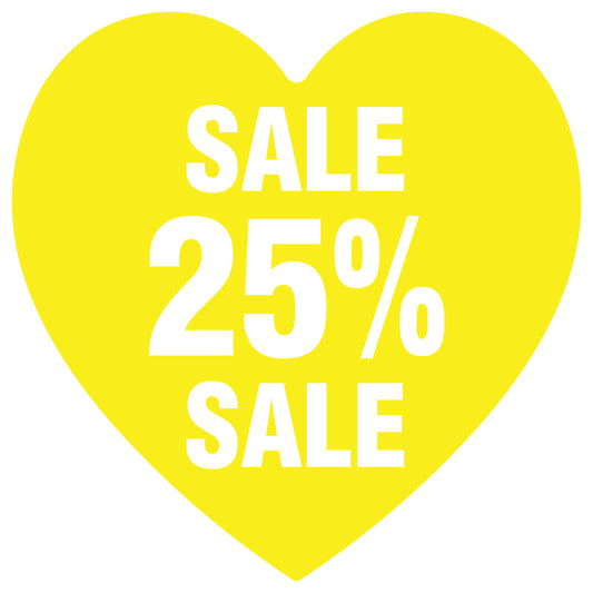 Promotional stickers heart shaped "Sale 25% sale" 2-7 cm LH-SALE-5025-HE-10-3-0