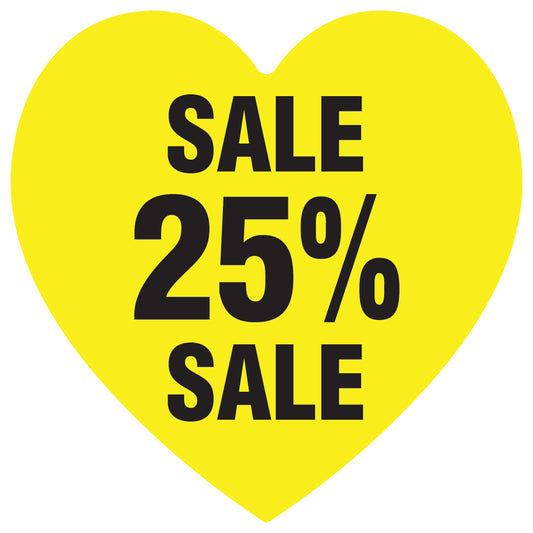 Promotional stickers heart shaped "Sale 25% sale" 2-7 cm LH-SALE-5025-HE-10-3-88