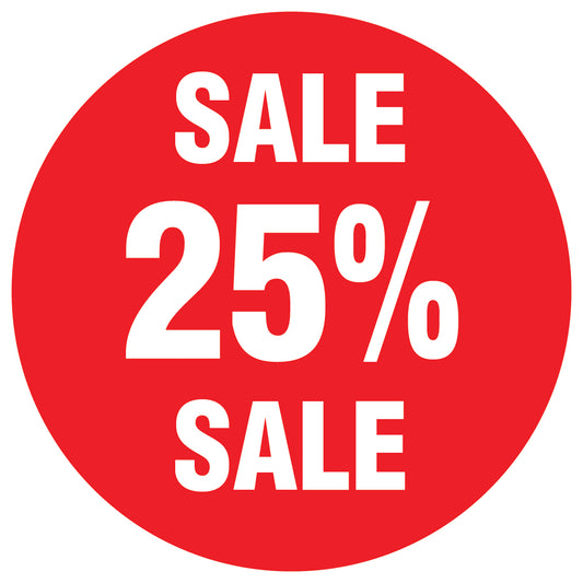 Promotional stickers round 2 "Sale 25% sale" 10-60 cm LH-SALE-5025-RU-10-14-0
