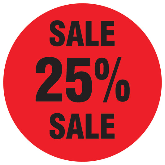 Promotional stickers round 2 "Sale 25% sale" 2-7 cm LH-SALE-5025-RU-10-14-88
