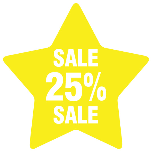 Promotional stickers round star-shaped "Sale 25% sale" 10-60 cm LH-SALE-5025-ST-10-3-0