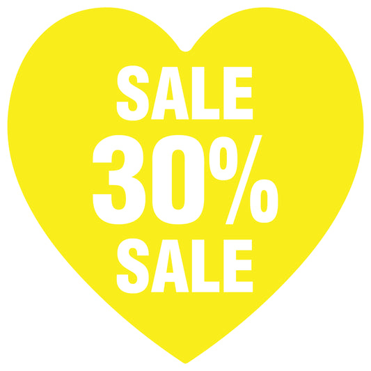 Promotional stickers heart shaped "Sale 30% sale" 2-7 cm LH-SALE-5030-HE-10-3-0