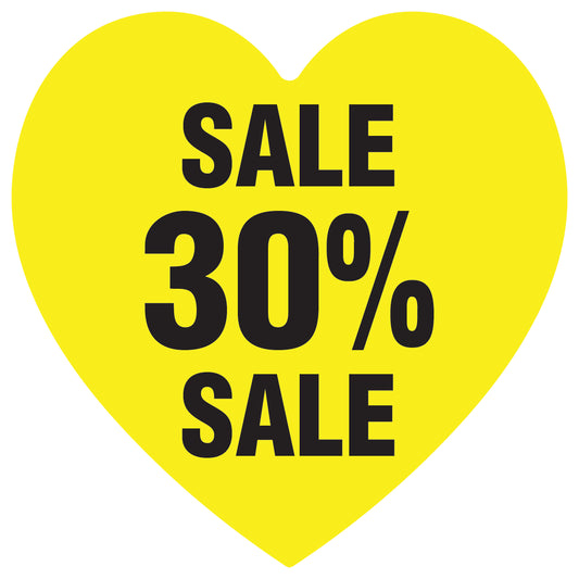 Promotional stickers heart shaped "Sale 30% sale" 10-60 cm LH-SALE-5030-HE-10-3-88