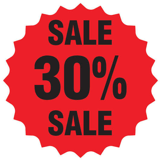 Promotional stickers round star-shaped "Sale 30% sale" 10-60 cm LH-SALE-5030-RS-10-14-88