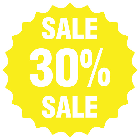 Promotional stickers round star-shaped "Sale 30% sale" 2-7 cm LH-SALE-5030-RS-10-3-0