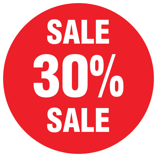 Promotional stickers round 2 "Sale 30% sale" 10-60 cm LH-SALE-5030-RU-10-14-0