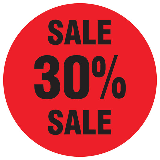 Promotional stickers round 2 "Sale 30% sale" 10-60 cm LH-SALE-5030-RU-10-14-88