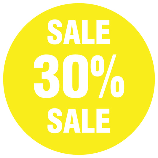 Promotional stickers round 2 "Sale 30% sale" 10-60 cm LH-SALE-5030-RU-10-3-0