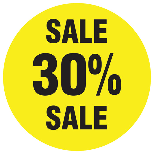 Promotional stickers round 2 "Sale 30% sale" 10-60 cm LH-SALE-5030-RU-10-3-88