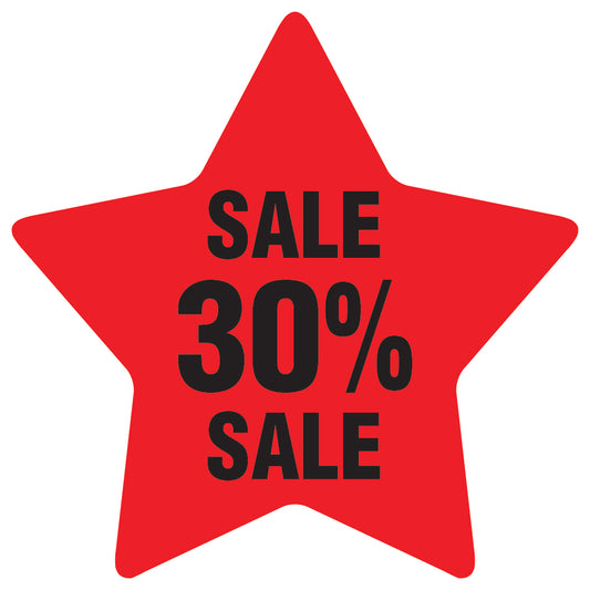 Promotional stickers star-shaped "Sale 30% sale" 2-7 cm LH-SALE-5030-ST-10-14-88