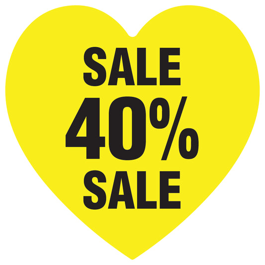 Promotional stickers heart shaped "Sale 40% sale" 2-7 cm LH-SALE-5040-HE-10-3-88