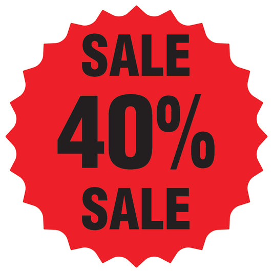Promotional stickers round star-shaped "Sale 40% sale" 10-60 cm LH-SALE-5040-RS-10-14-88