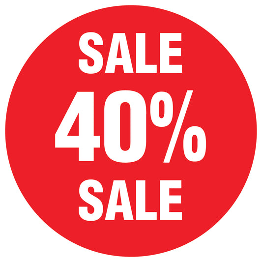 Promotional stickers round 2 "Sale 40% sale" 10-60 cm LH-SALE-5040-RU-10-14-0