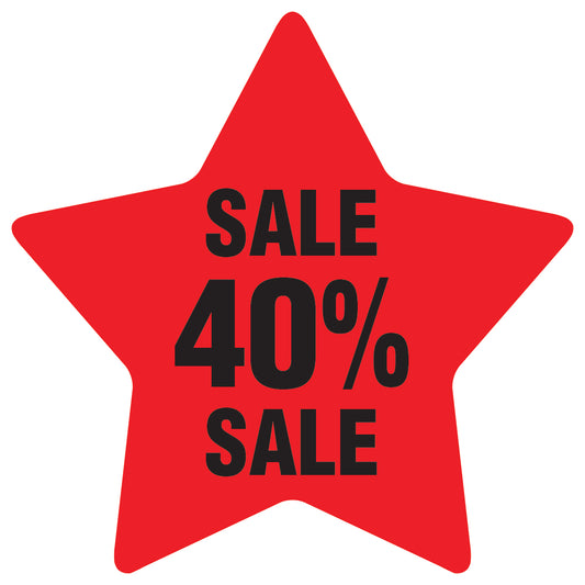 Promotional stickers star-shaped "Sale 40% sale" 2-7 cm LH-SALE-5040-ST-10-14-88