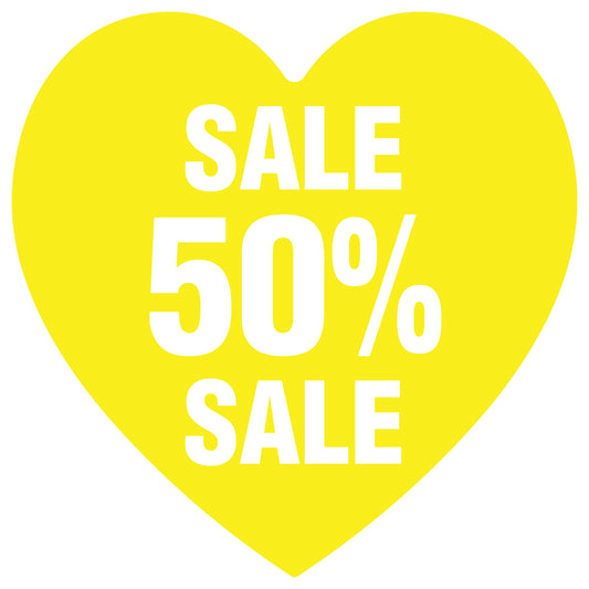 Promotional stickers heart shaped "Sale 50% sale" 2-7 cm LH-SALE-5050-HE-10-3-0