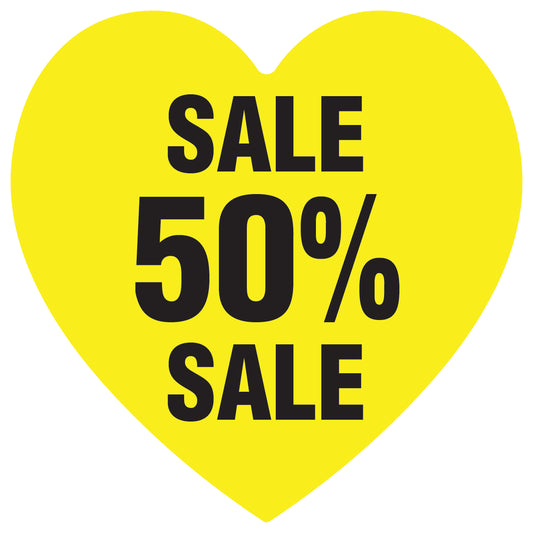 Promotional stickers heart shaped "Sale 50% sale" 2-7 cm LH-SALE-5050-HE-10-3-88