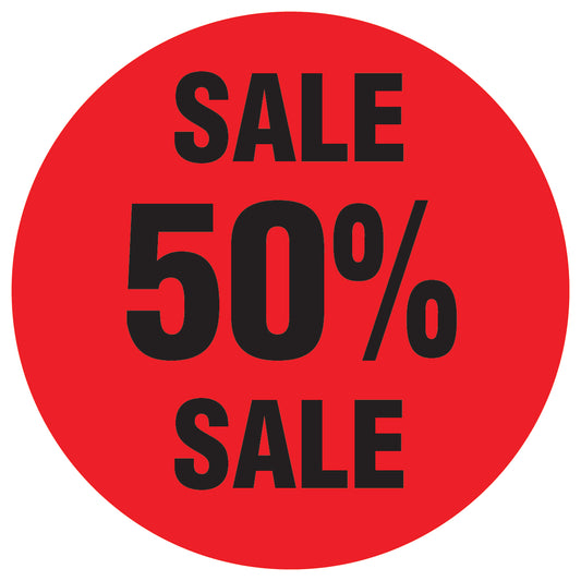 Promotional stickers round 2 "Sale 50% sale" 10-60 cm LH-SALE-5050-RU-10-14-88