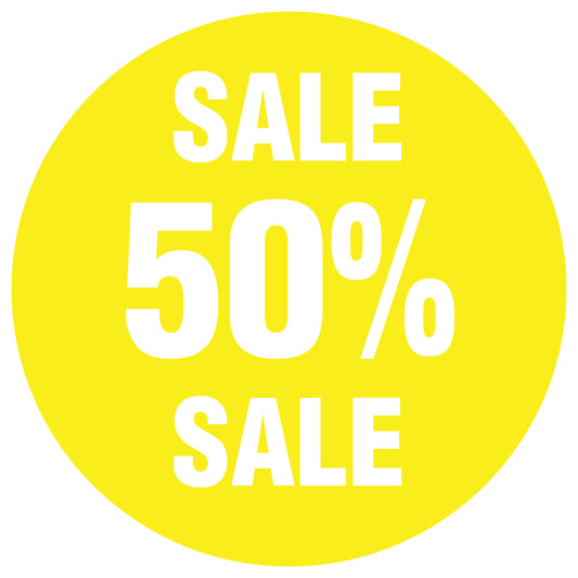 Promotional stickers round 2 "Sale 50% sale" 10-60 cm LH-SALE-5050-RU-10-3-0