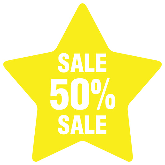 Promotional stickers star-shaped "Sale 50% sale" 2-7 cm LH-SALE-5050-ST-10-3-0