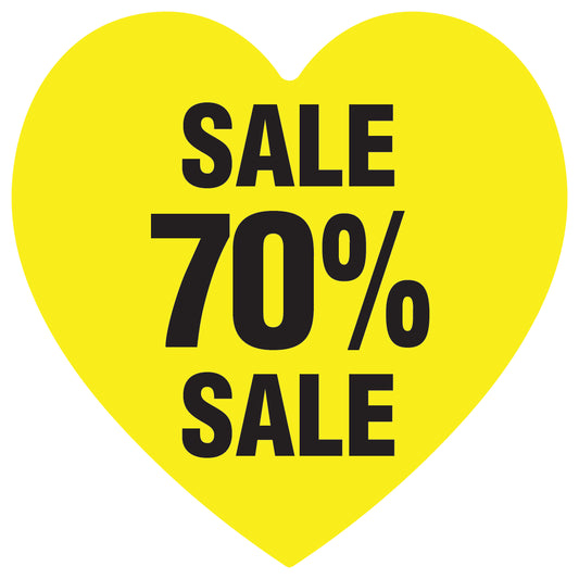 Promotional stickers heart shaped "Sale 70% sale" 2-7 cm LH-SALE-5070-HE-10-3-88