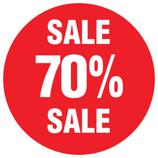 Promotional stickers round 2 "Sale 70% sale" 10-60 cm LH-SALE-5070-RU-10-14-0