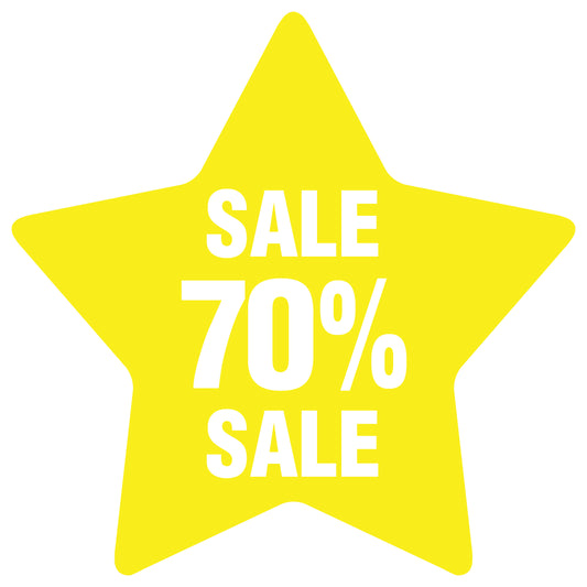 Promotional stickers star-shaped "Sale 70% sale" 2-7 cm LH-SALE-5070-ST-10-3-0