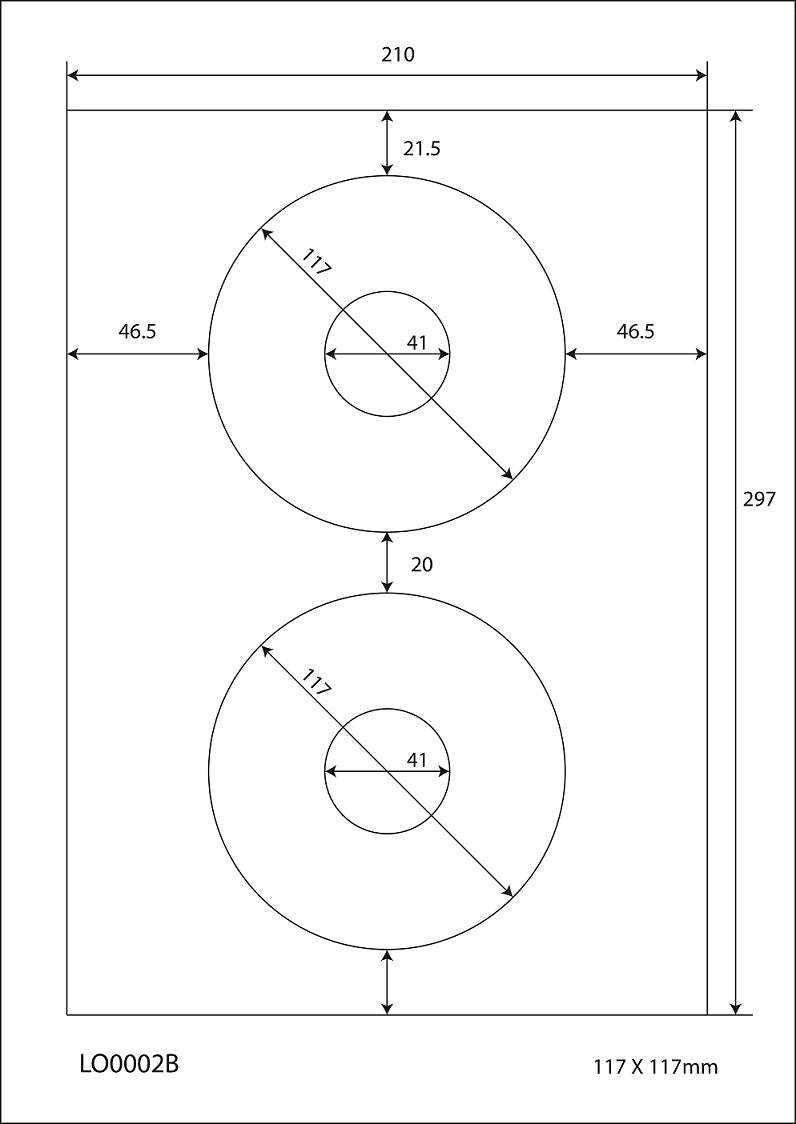 200 universal labels 117mm round, on 100 Din A4 sheets, glossy, self-adhesive LO-0002-B-80