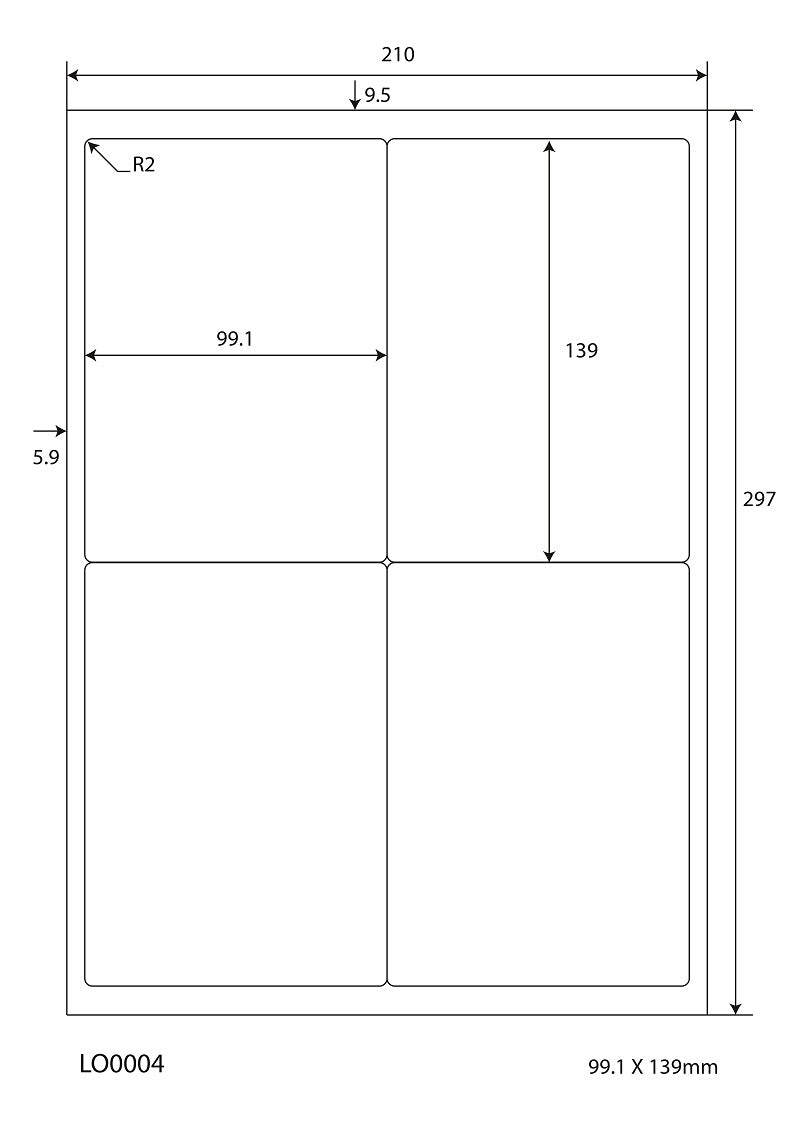 400 universal labels 99.1x139mm, on 100 Din A4 sheets, glossy, self-adhesive LO-0004-80