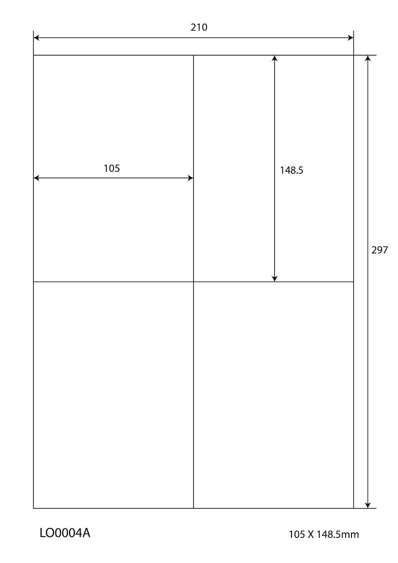 400 universal labels 105x148.5mm, on 100 Din A4 sheets, glossy, self-adhesive LO-0004-A-80
