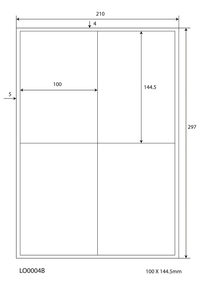 400 universal labels 100x144.5mm, on 100 Din A4 sheets, glossy, self-adhesive LO-0004-B-80