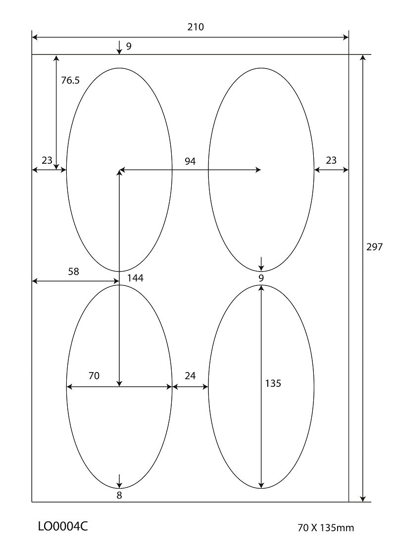 400 universal labels 70x135mm, on 100 Din A4 sheets, glossy, self-adhesive LO-0004-C-80