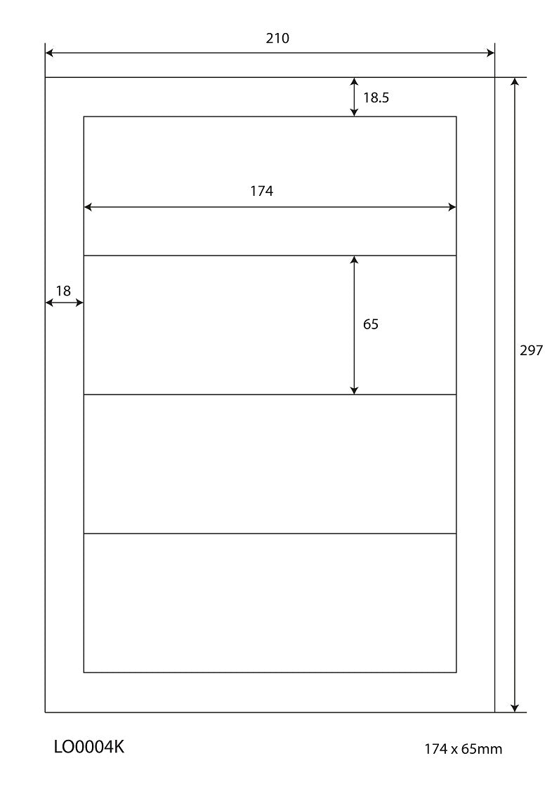 400 universal labels 174x65mm, on 100 Din A4 sheets, glossy, self-adhesive LO-0004-K-80