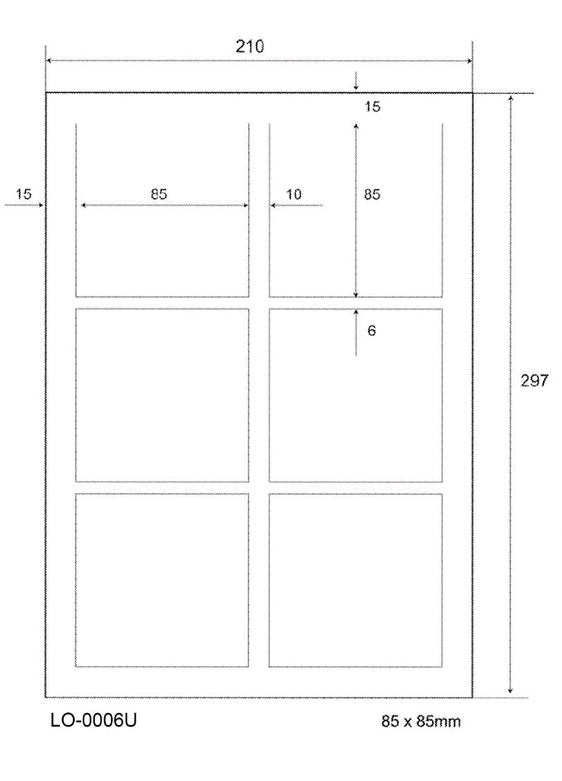 600 universal labels 85x85mm, on 100 Din A4 sheets, glossy, self-adhesive LO-0006-U-80