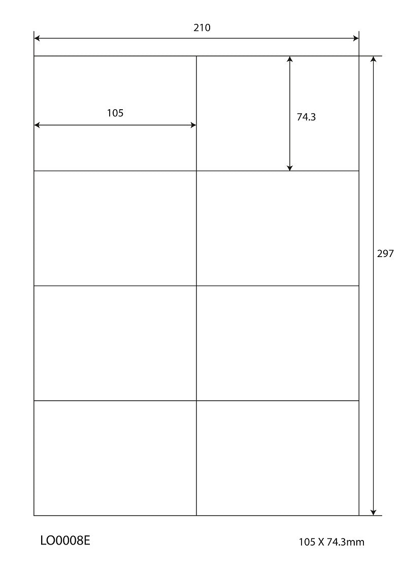 800 universal labels 105x74.3mm, on 100 Din A4 sheets, glossy, self-adhesive LO-0008-E-80