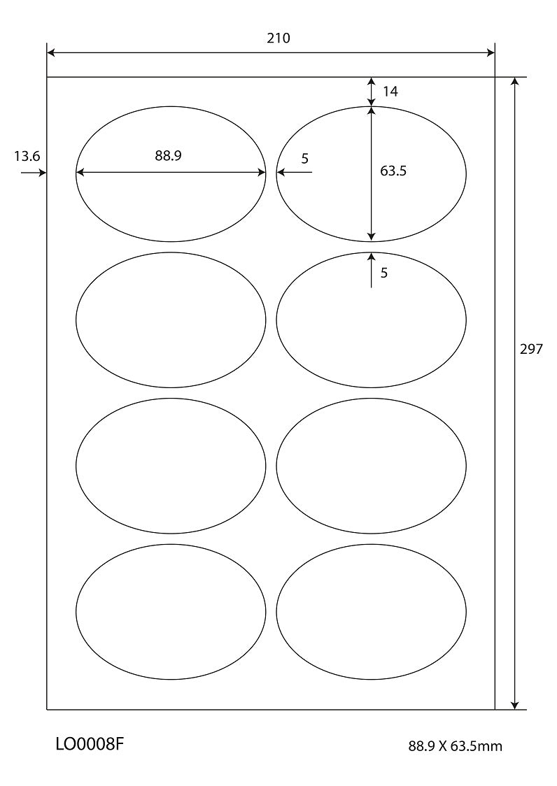 800 universal labels 88.9x63.5mm, on 100 Din A4 sheets, glossy, self-adhesive LO-0008-F-80