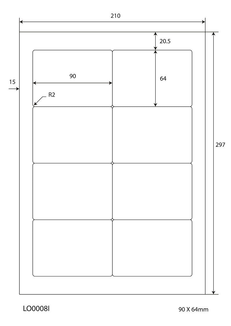 800 universal labels 90x64mm, on 100 Din A4 sheets, glossy, self-adhesive LO-0008-I-80
